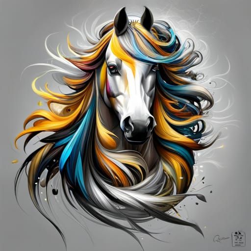 Colorful Horse Cubism Digital Painting