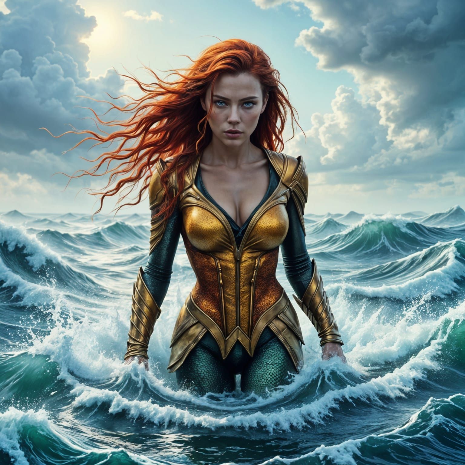 Aquatic Goddess Emerges from the Depths in Vibrant Graphic N...