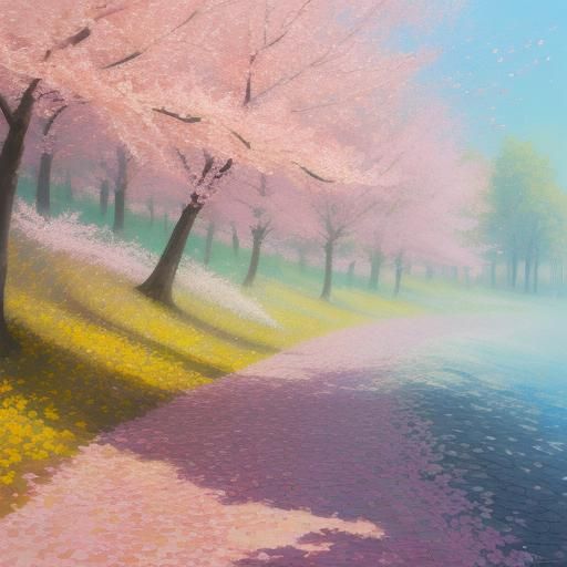 Cherry Blossoms in Neo-Impressionist Oil Painting