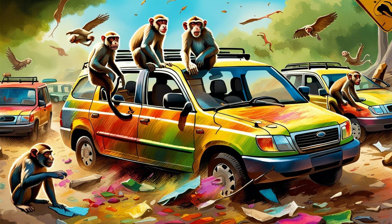 Monkey madness in a safari park