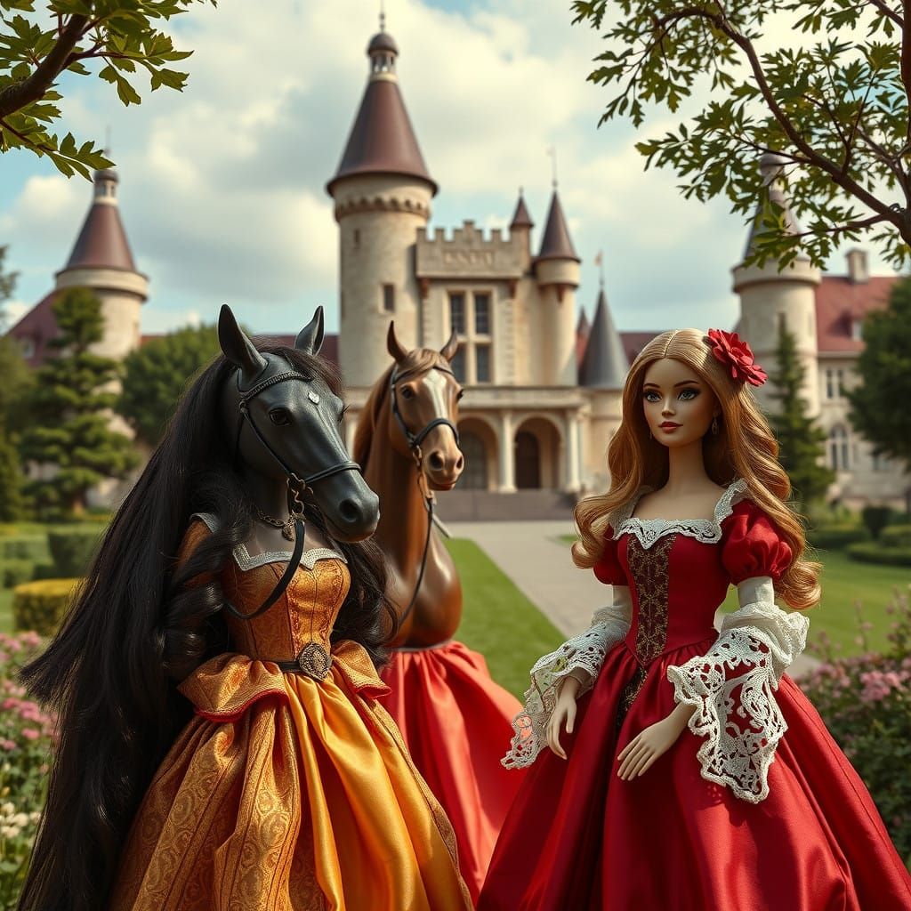 Barbie and Ken Dolls in Renaissance Castle Grounds