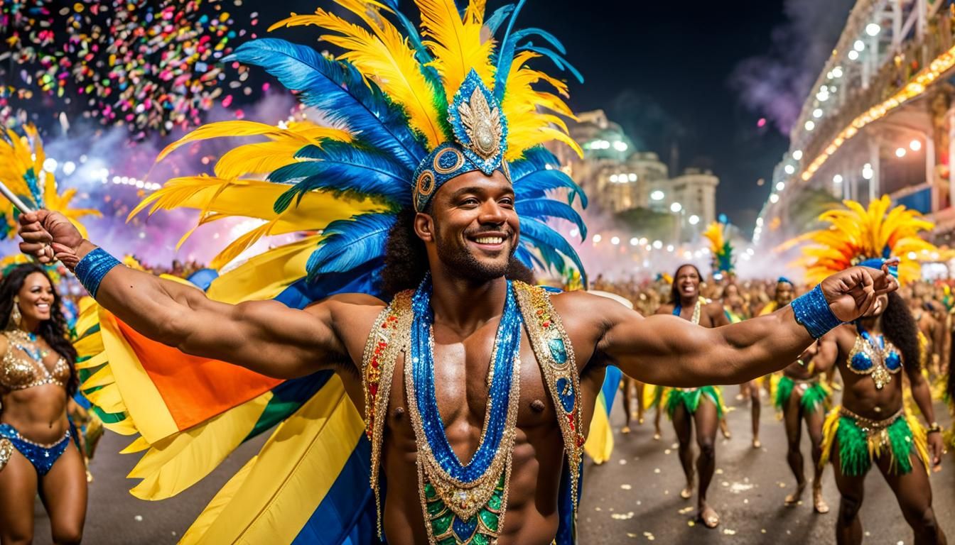 Rio Carnival Dancers in Multicolored Confetti