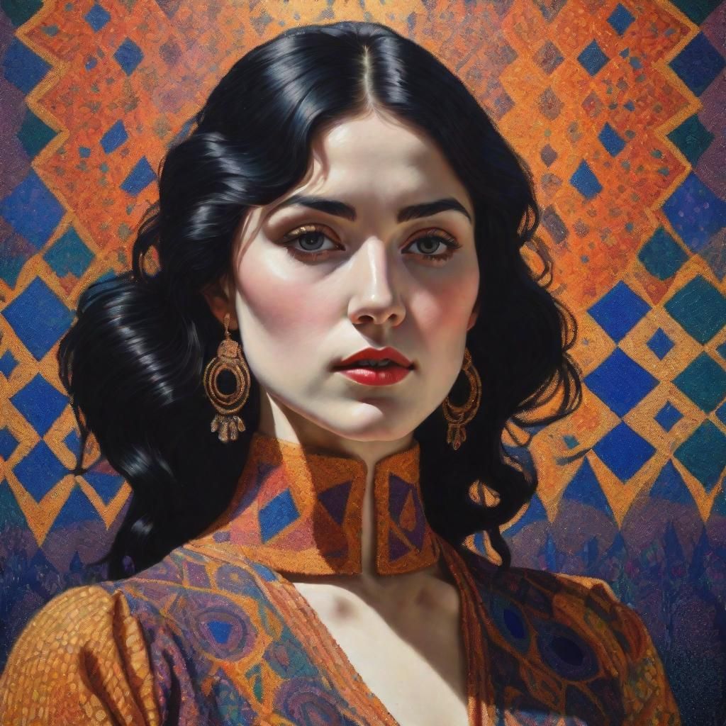 Pointillist Woman Portrait in Jewel Tones