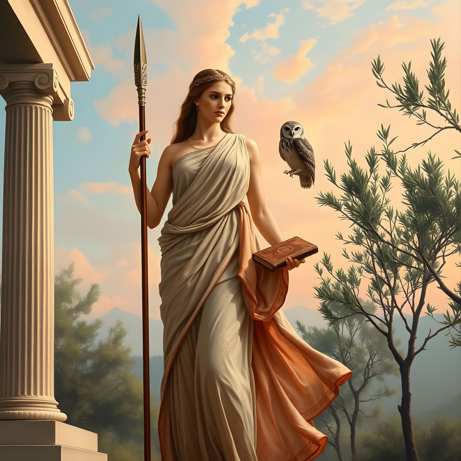 Ancient Goddess Athena in Elegant Oil Painting
