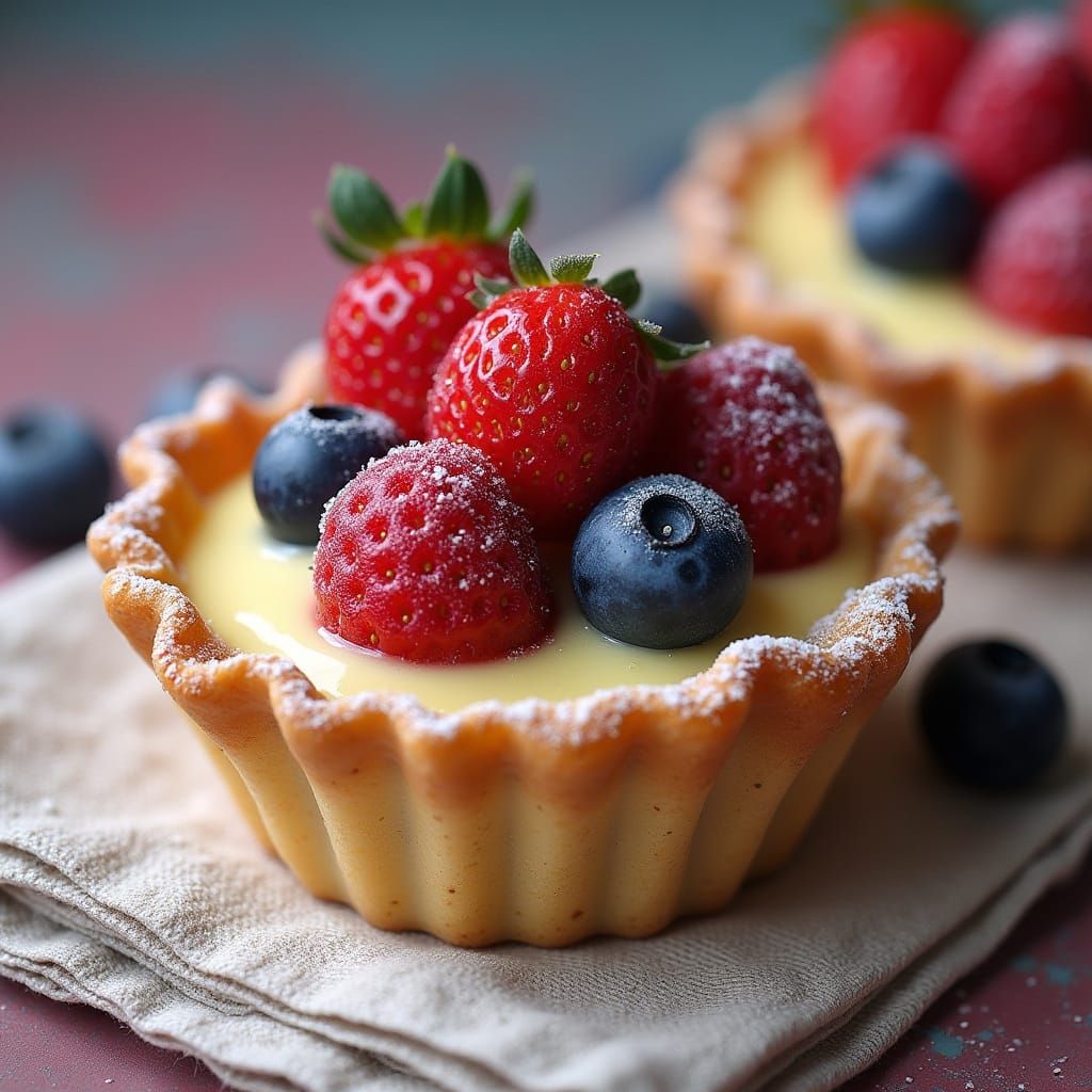 Strawberry Blueberry Tarts in Style of Wayne Thiebaud