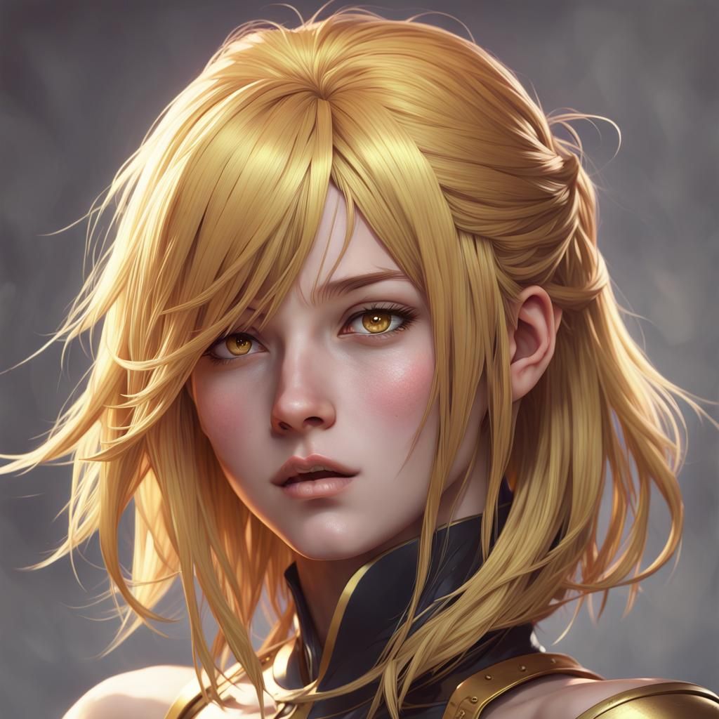 Golden Hair Anime Girl Portrait in 3D