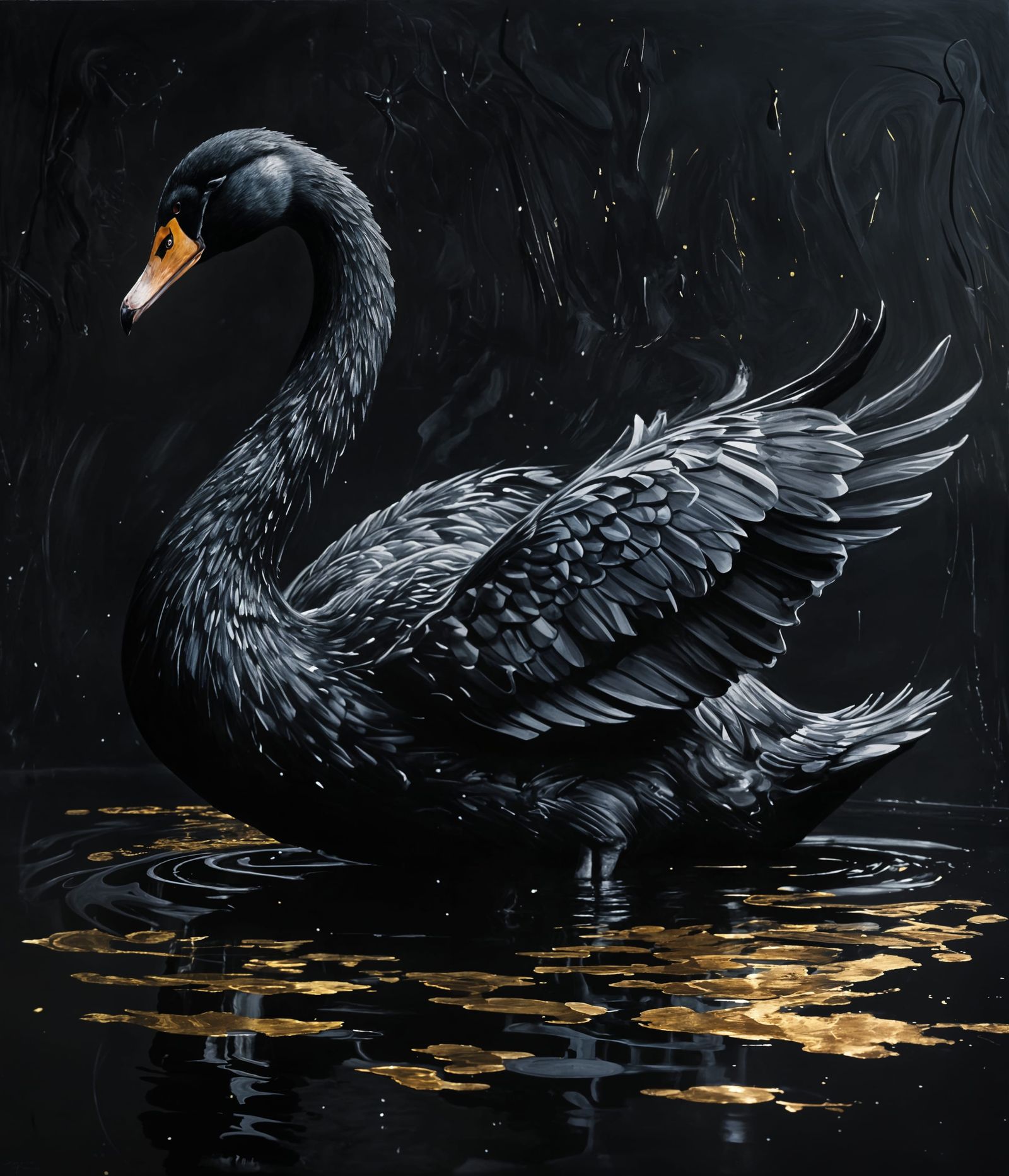 Grunge Swan Portrait in Golden Light