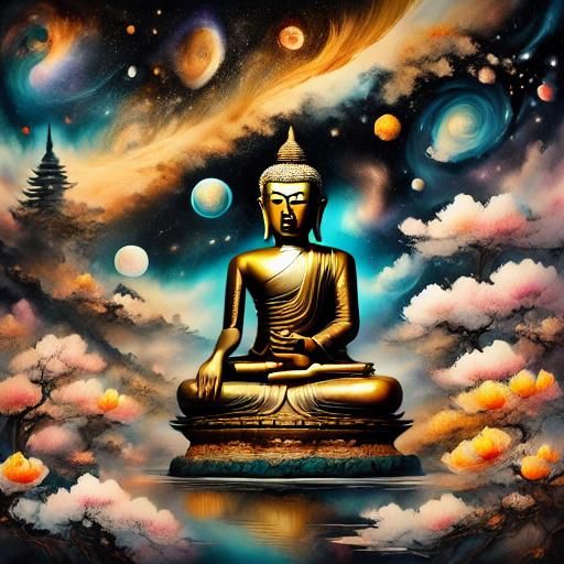 Buddha with Lotus Blossoms in Impressionist Style