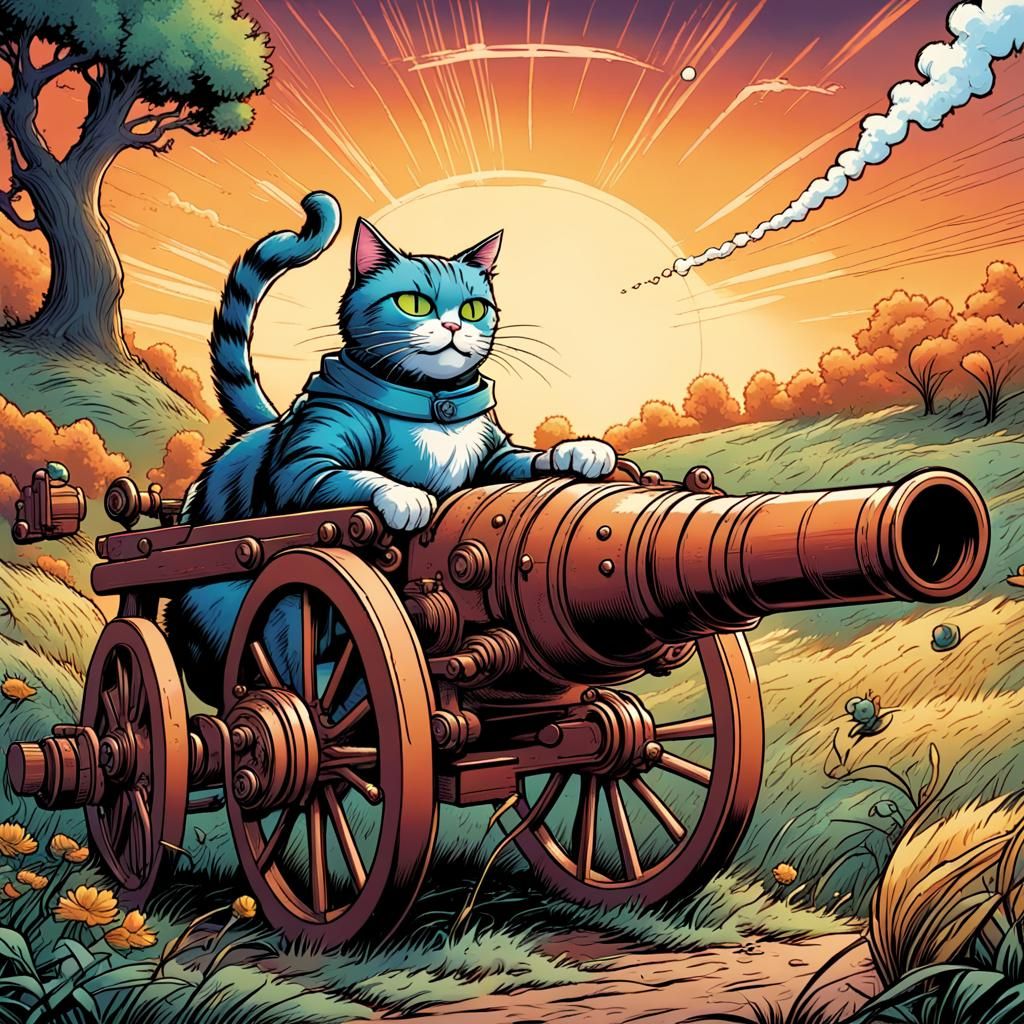 Humorous Cats Operate a Realistic Field Cannon