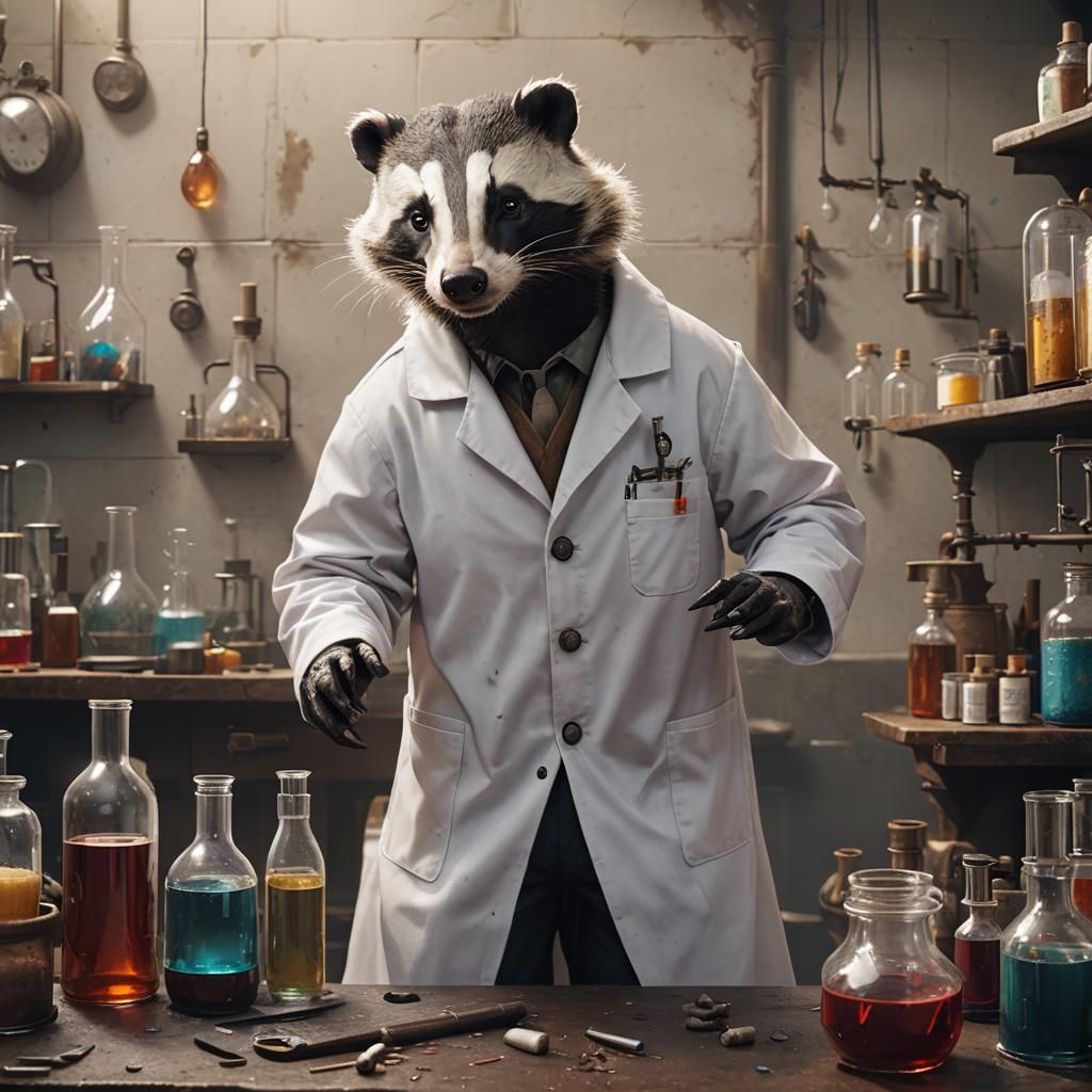 Badger in Labcoat in Chemistry Class