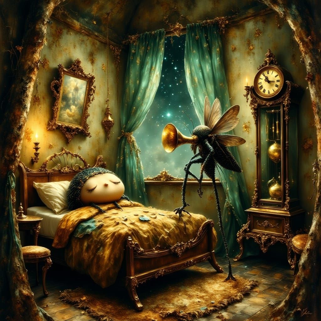 Sleepy Beetle and Trumpeting Mosquito in Burtonesque Style