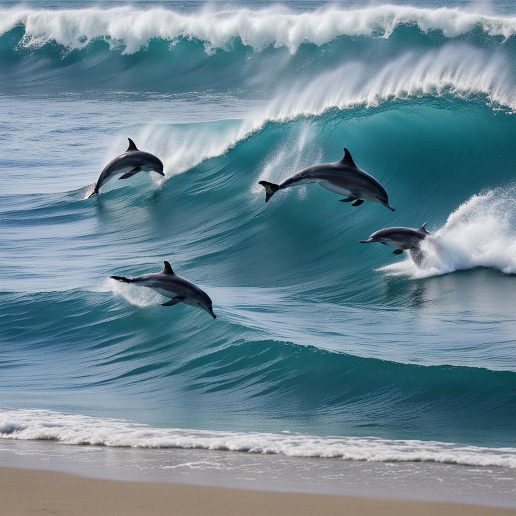Dolphins Surfing Waves at Bonding Beach