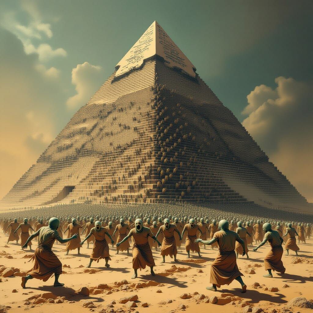 Dystopian Pyramid of Screaming Figures