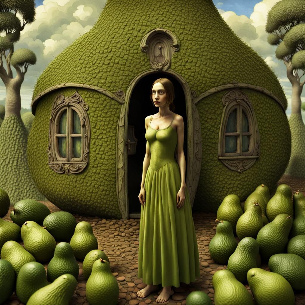 Avocado Woman in an Avocado World: 3D Render