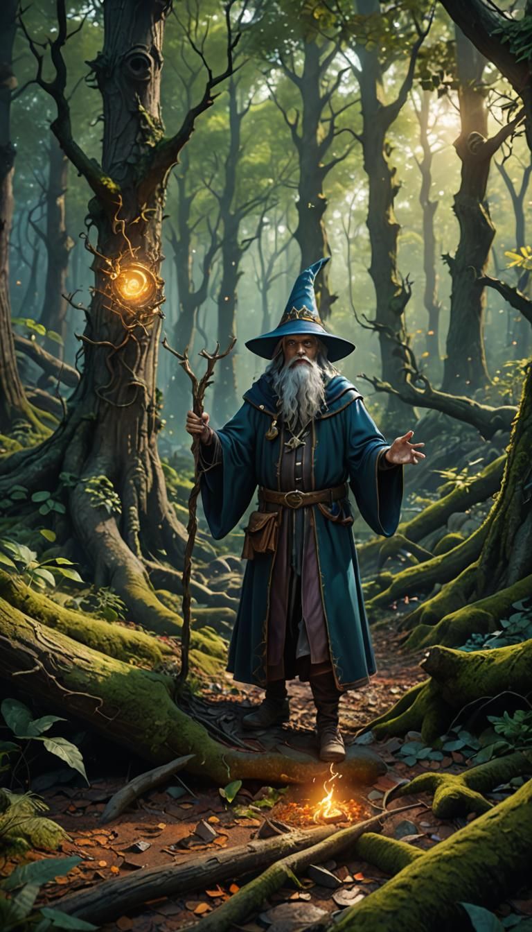 Fallen Wizard Casting Spell in Forest Art