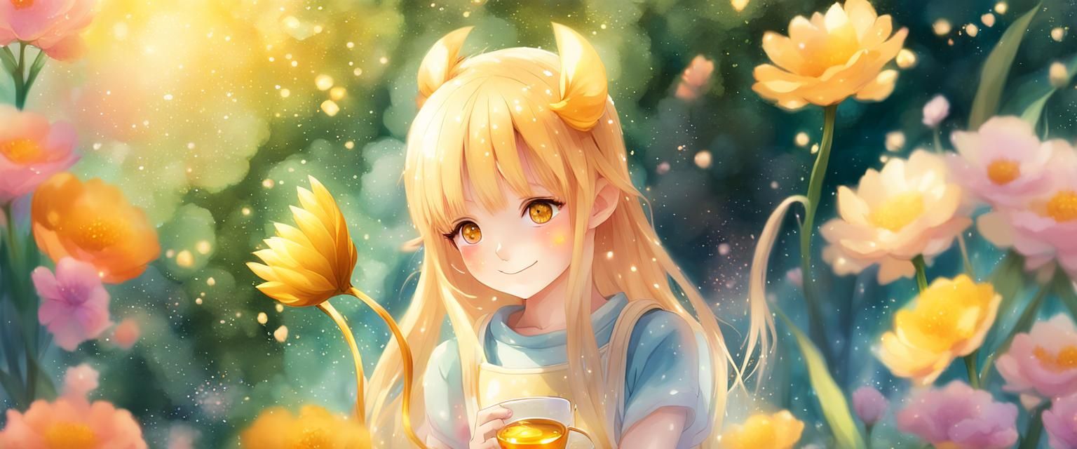 Anime Girl in Honey Flower Forest