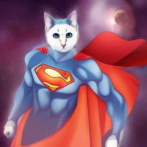 Superman Cat in Anime Style