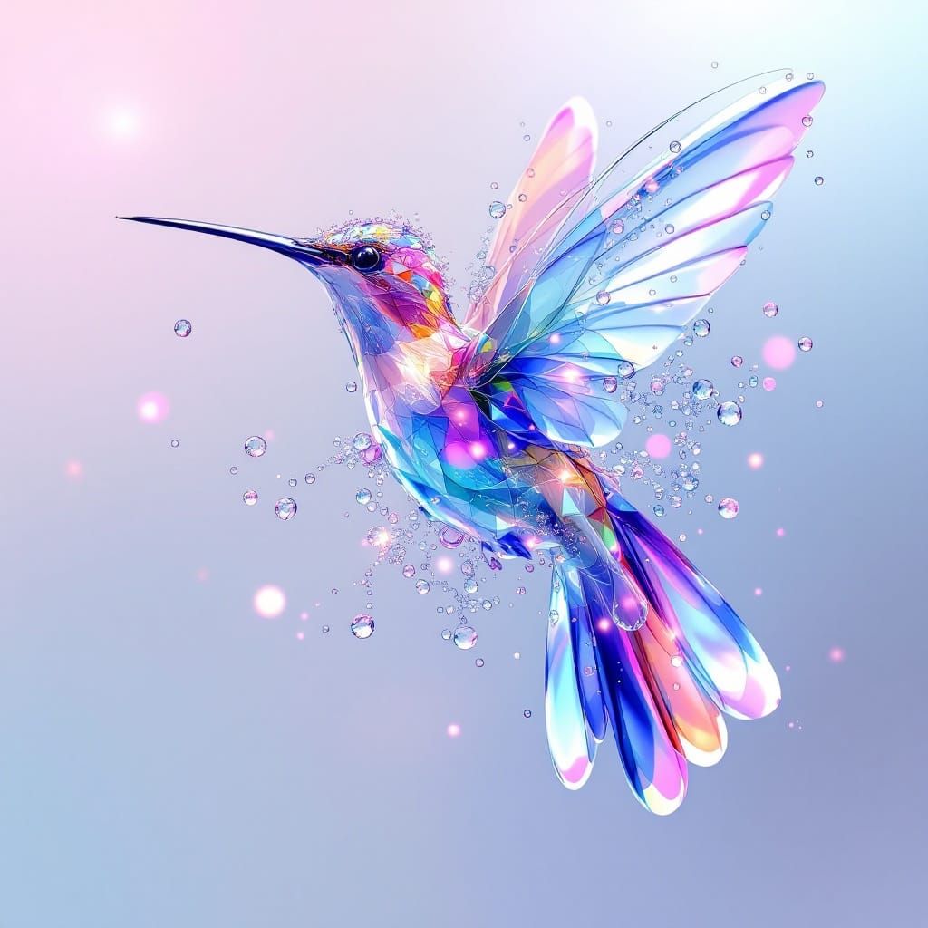 Ethereal Hummingbird in Vibrant Watercolor Splashes