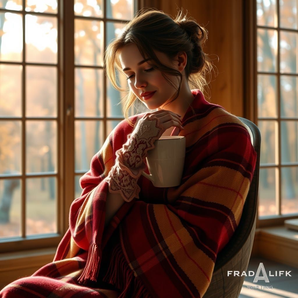 Serene Figure in Warmth of Fall Forest