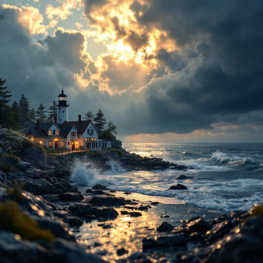 Miniature Stormy New England Fishing Village Photography