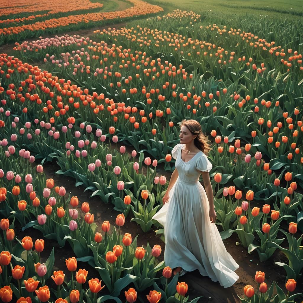 Woman in Tulip Field: Digital Matte Painting