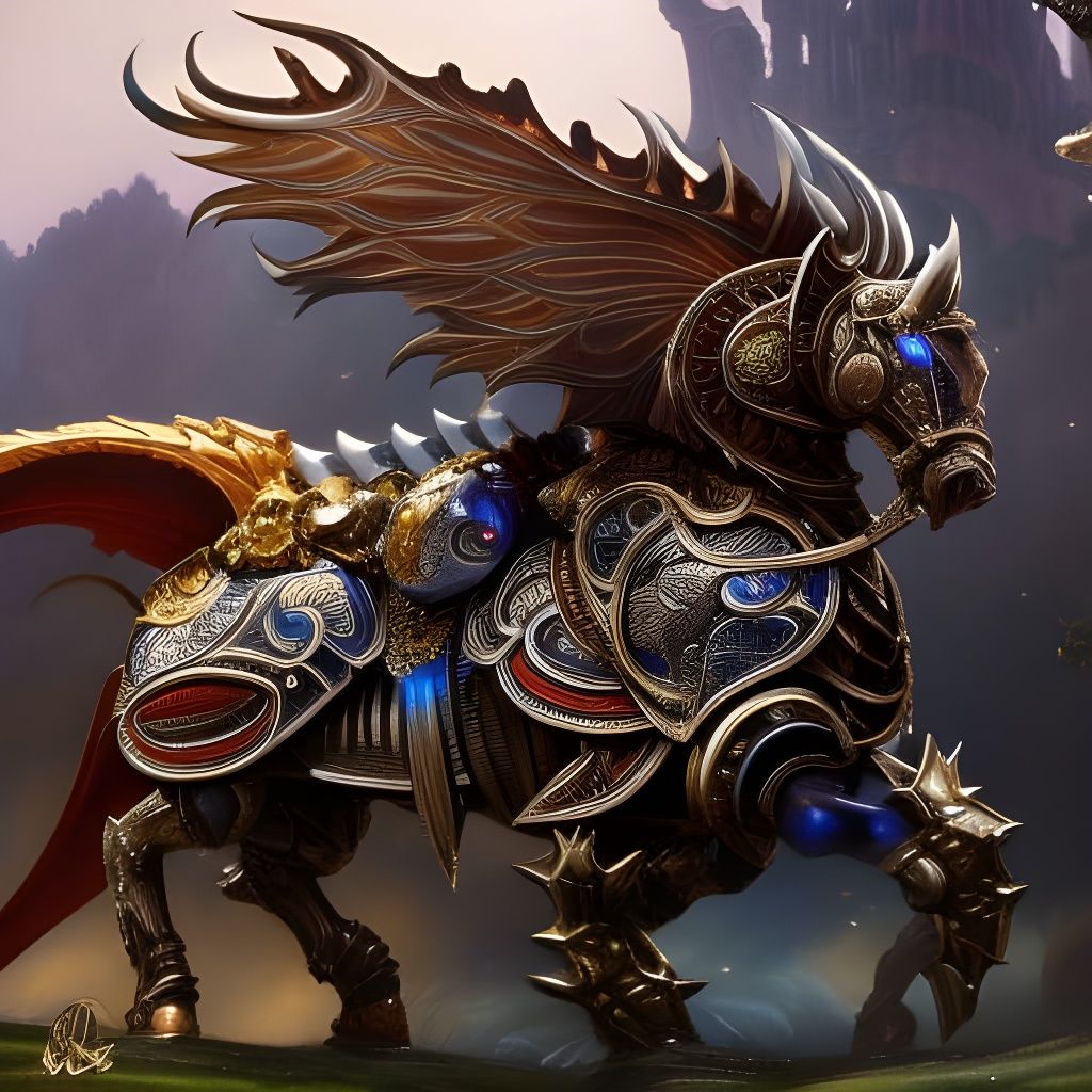 Ornate War Steed in Hyperdetailed Rococo Style