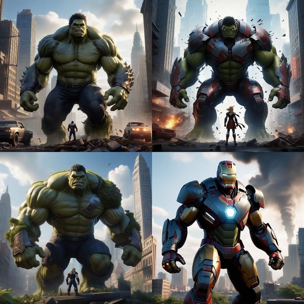 Godzilla and Thor Watch as Hulk Battles in Abandoned City