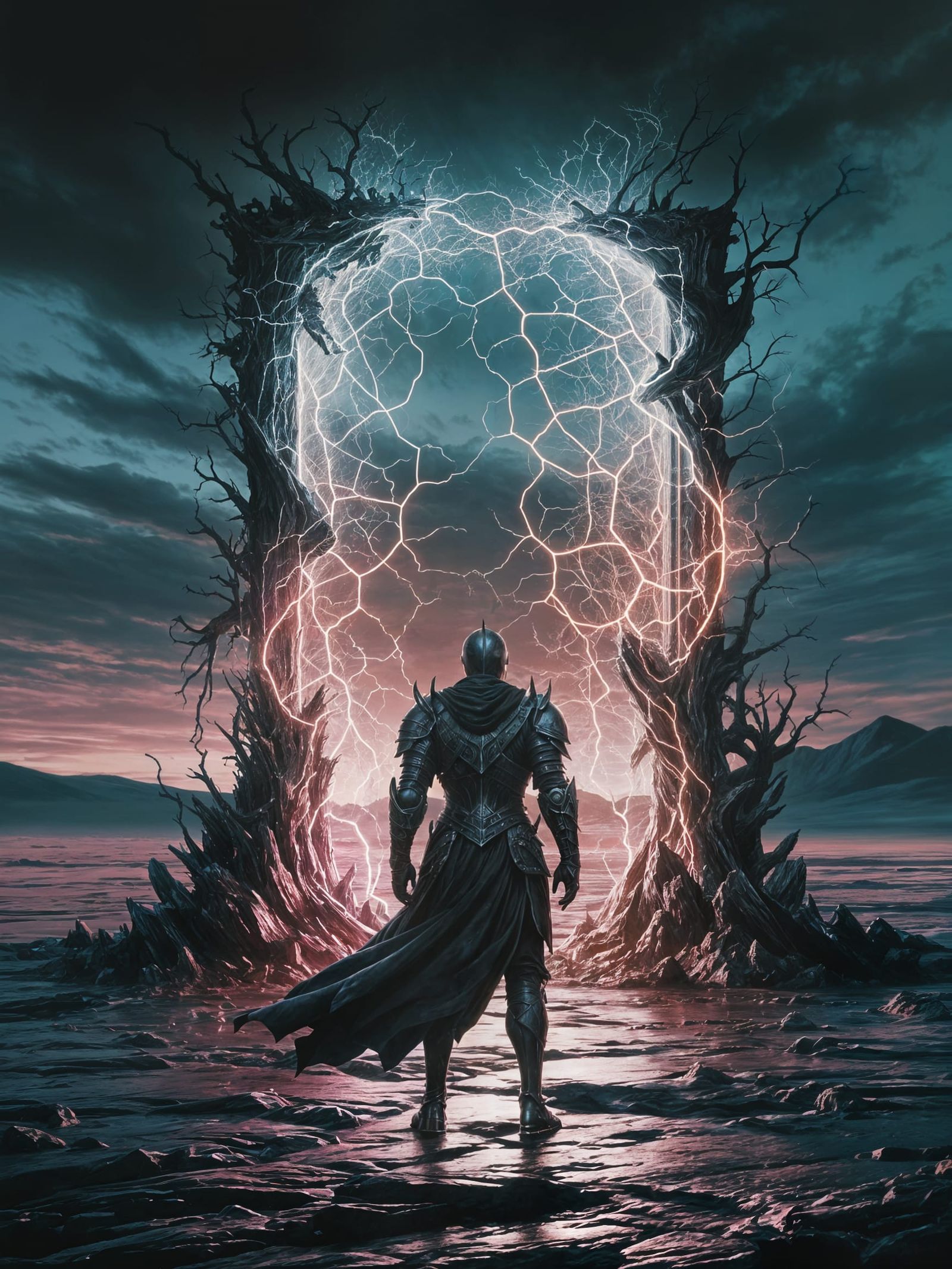 Knight Before Arcane Portal: Dark Fantasy Digital Painting