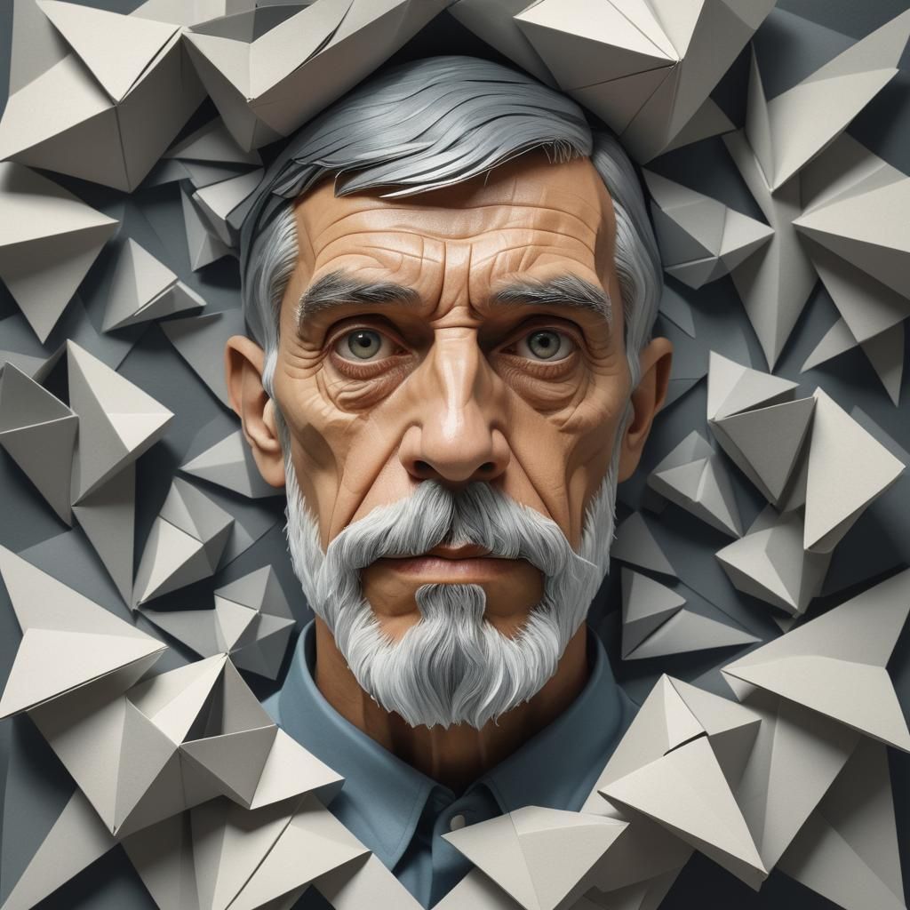Escher Self Portrait in Origami Papercraft Style
