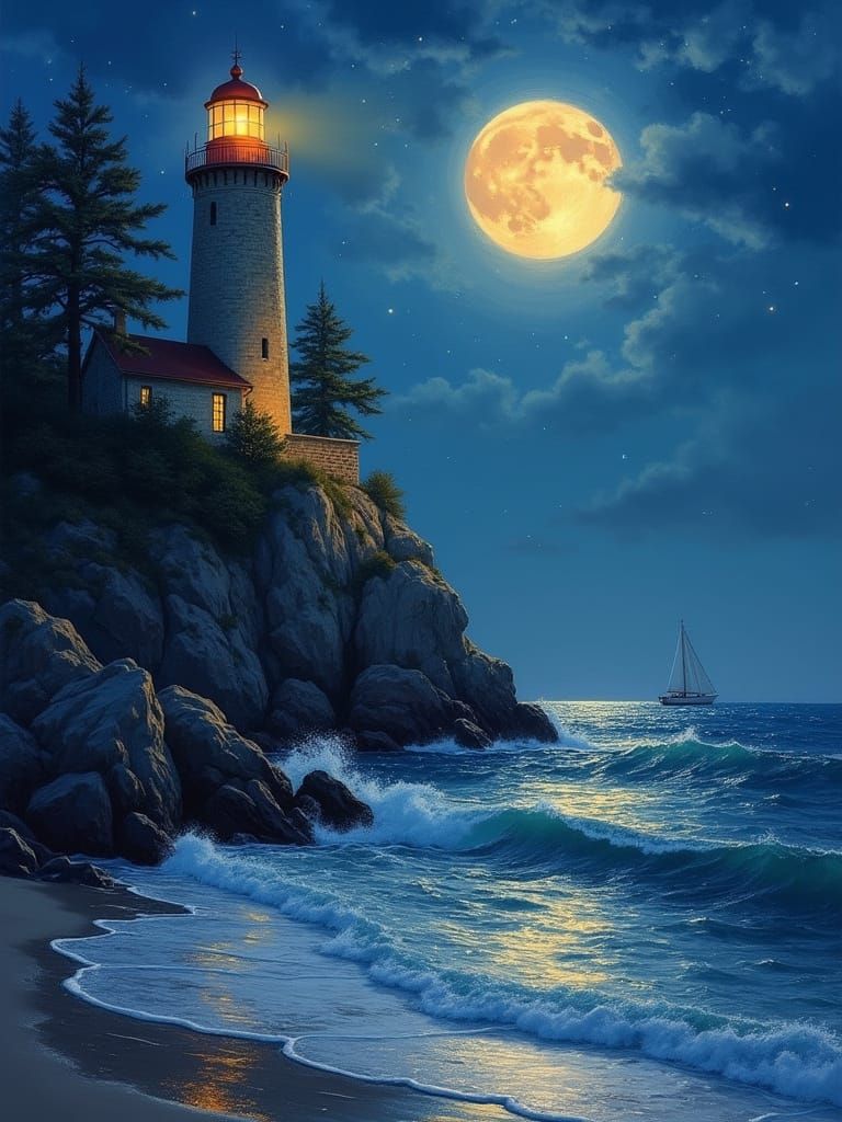 Luminous Coastal Scene in Impressionistic Style