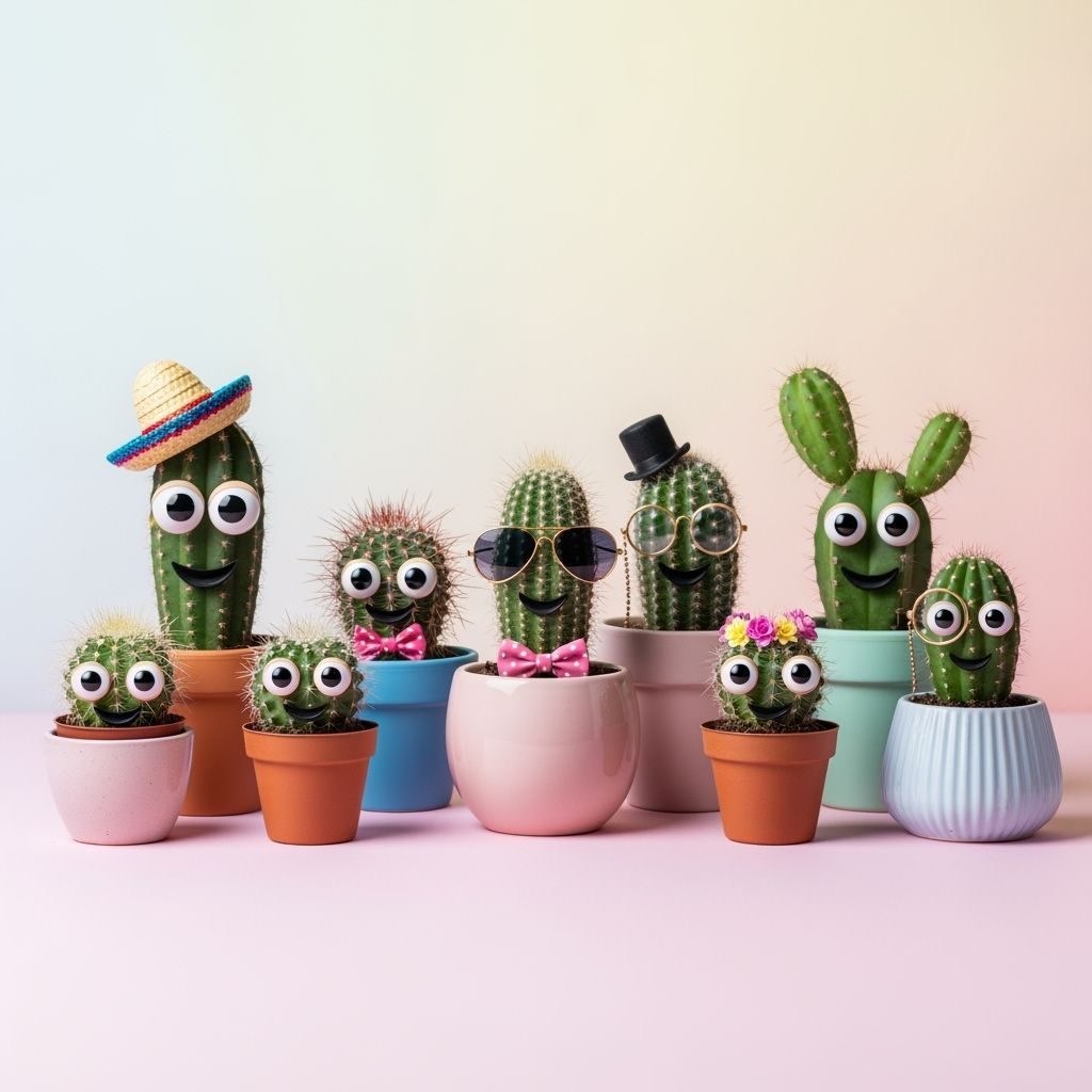 Smiling Cacti Collection with Funny Accessories