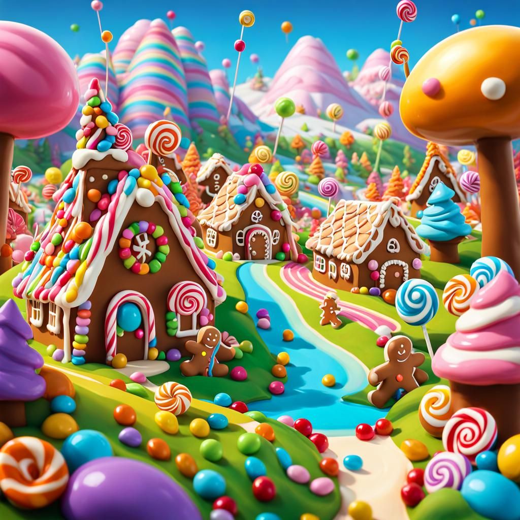 Whimsical Candy Land Landscape in Anime Style
