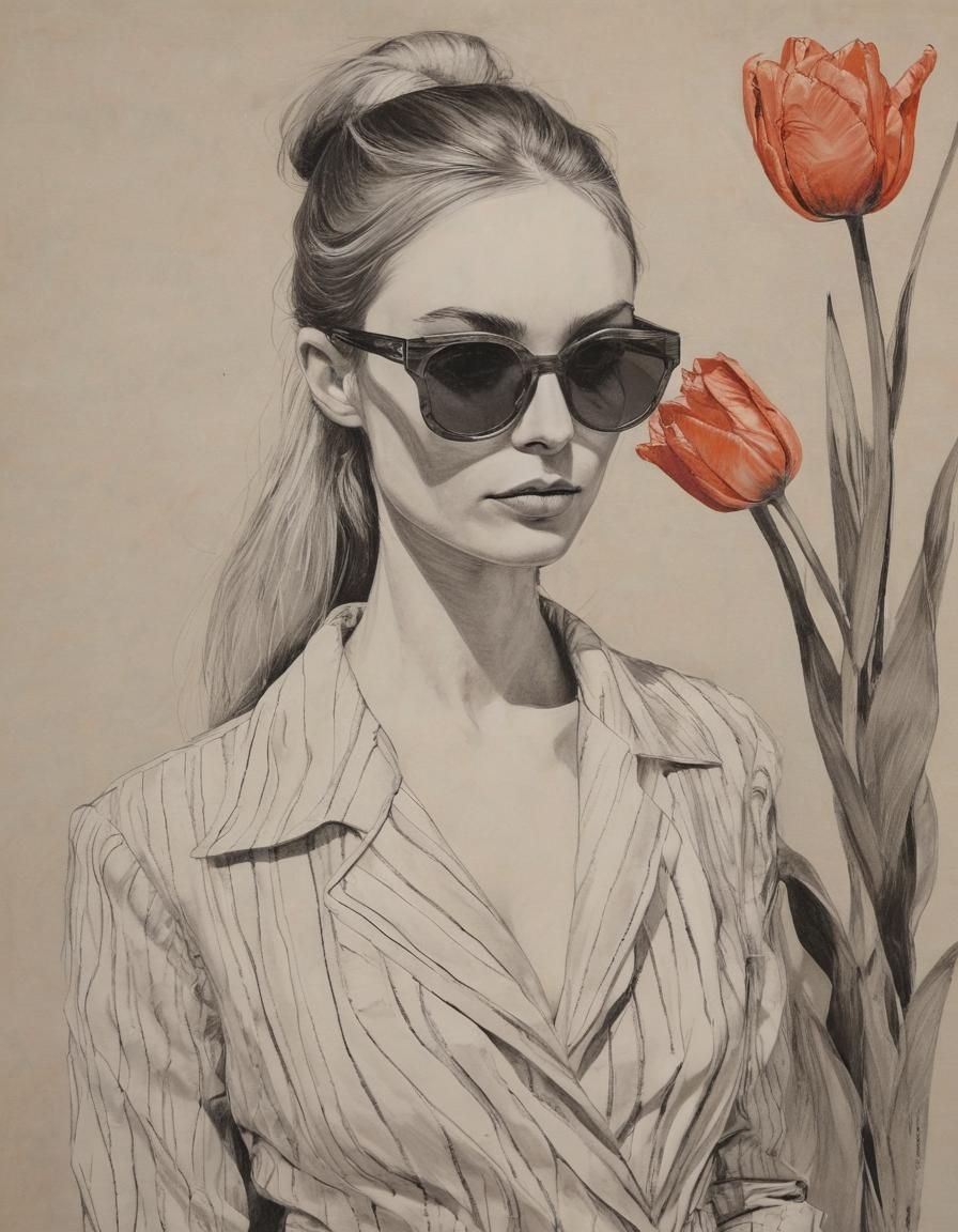 Impasto Fashion Illustration with Tulips in Paris Style