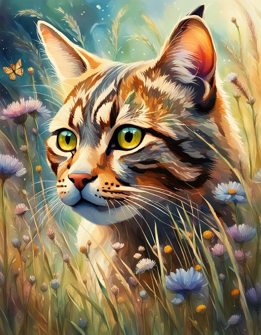 Scottish Wildcat in Dreamlike Meadow, Splash Art