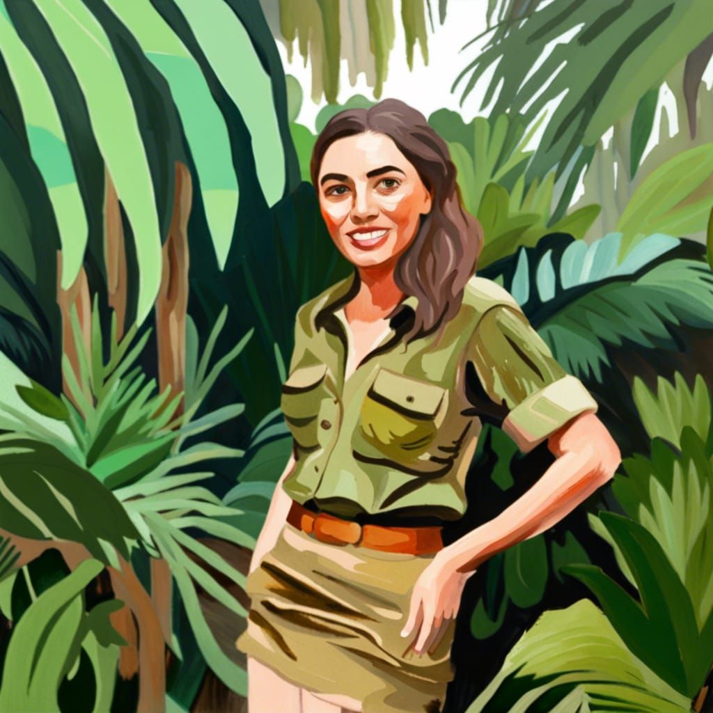 Jungle Woman in Gouache Style Impressionist Painting