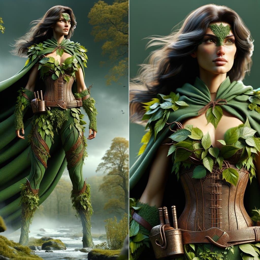 Bronze Age Nature Super Heroine in Verdant Forest