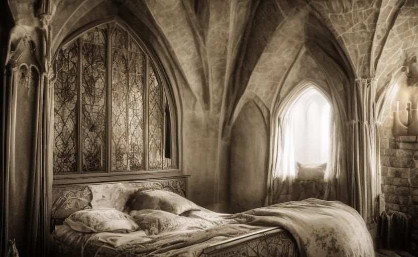 Sleeping Beauty Kiss in Gothic Castle Room
