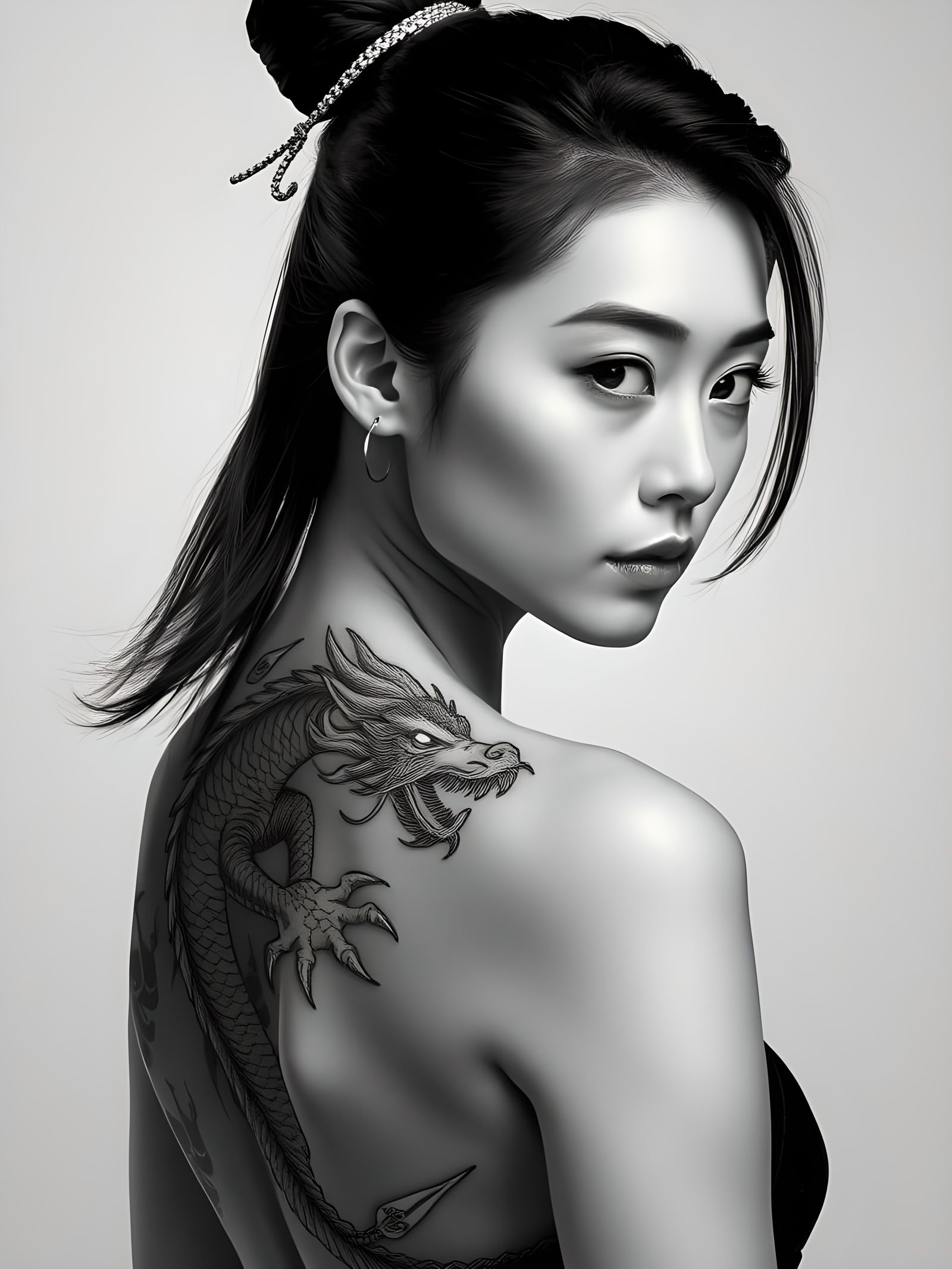 Japanese Woman with Dragon Tattoo Portrait