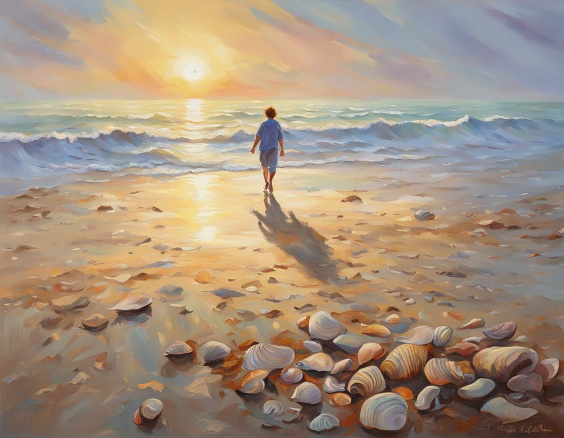 Impressionist Beach Walk in Golden Morning Light