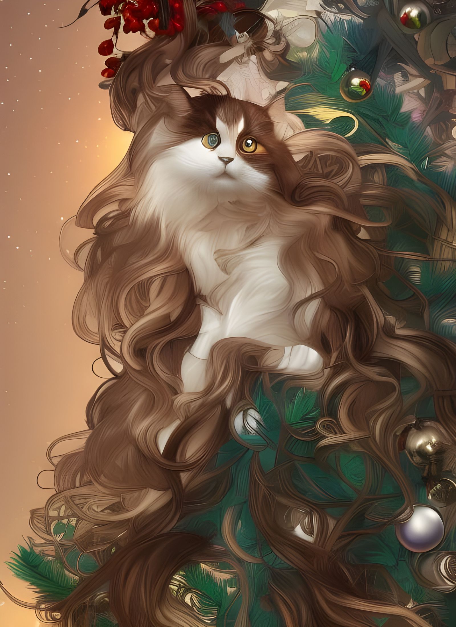 Cats in a Christmas Tree: Hyperdetailed Splash Art
