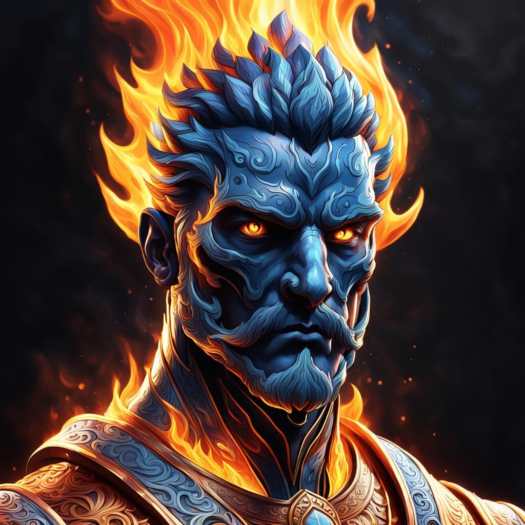 Fiery Portrait: A Noble Head in Flames