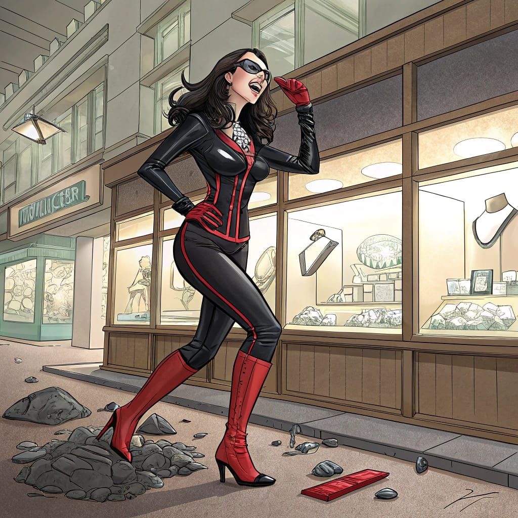 Sultry Thief Unleashes Diamond Heist in Bold Black and Red L...