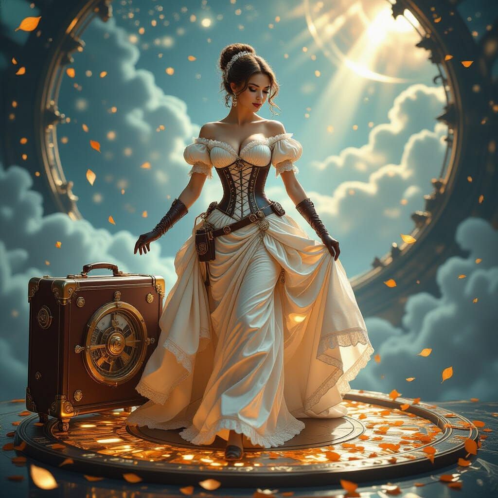 Time Traveler on a Glowing Platform in Photorealistic Style