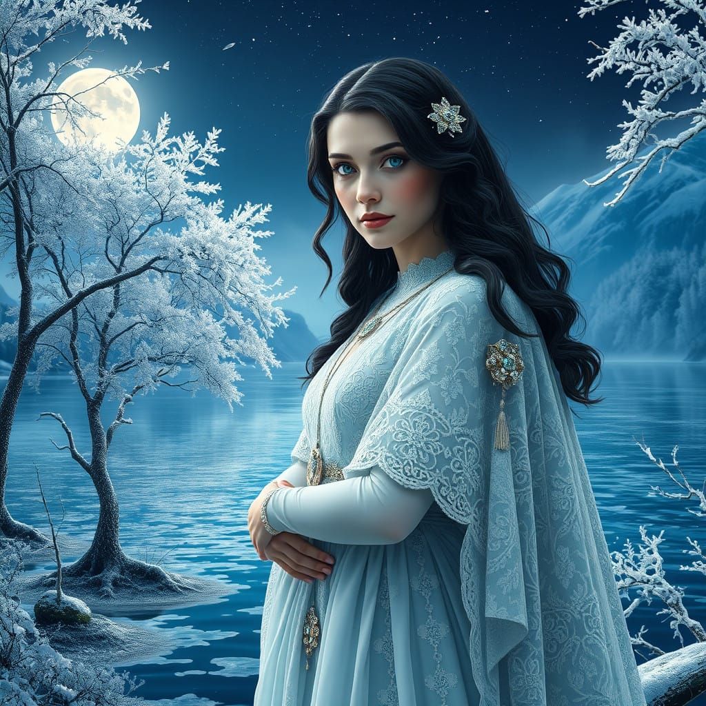 Serenely Adorned Moonlit Maiden