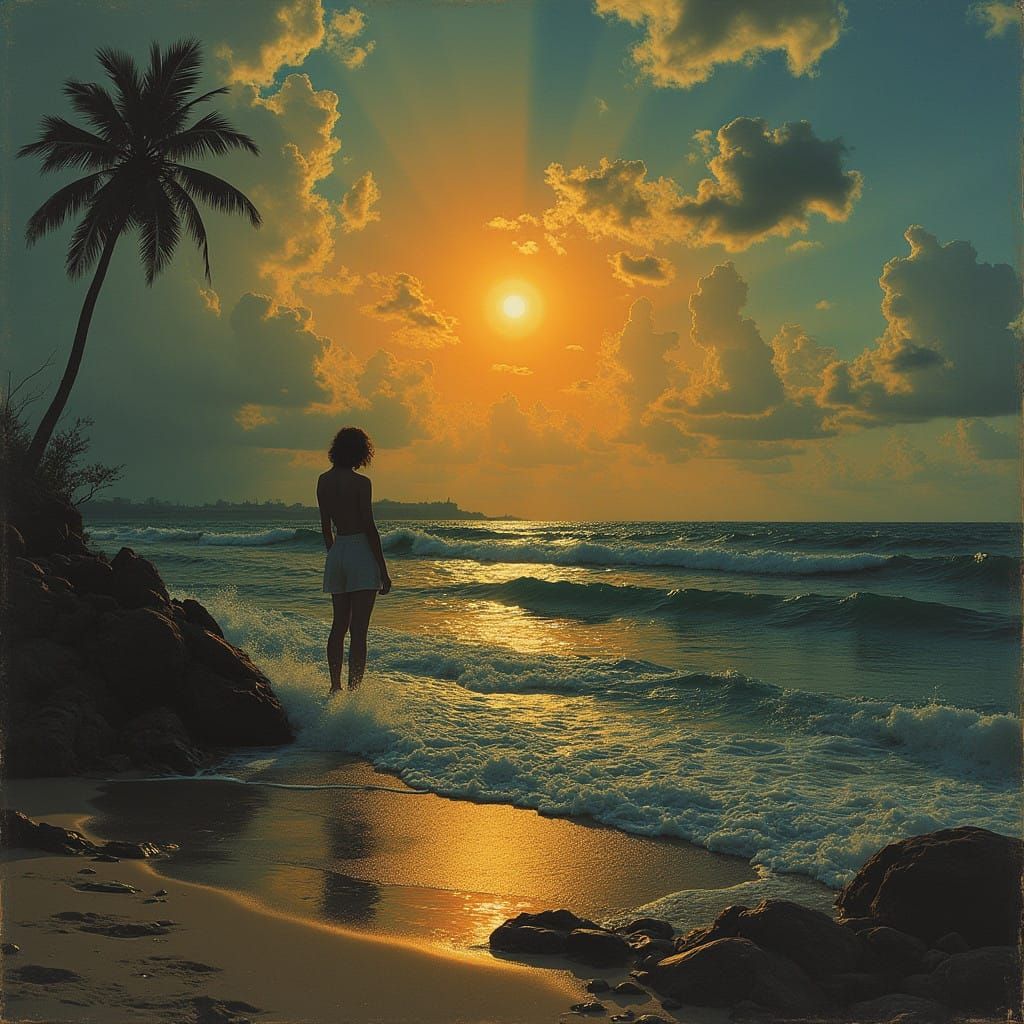 Poetic Figure Contemplating Ephemeral Beauty in a Desert Lan...