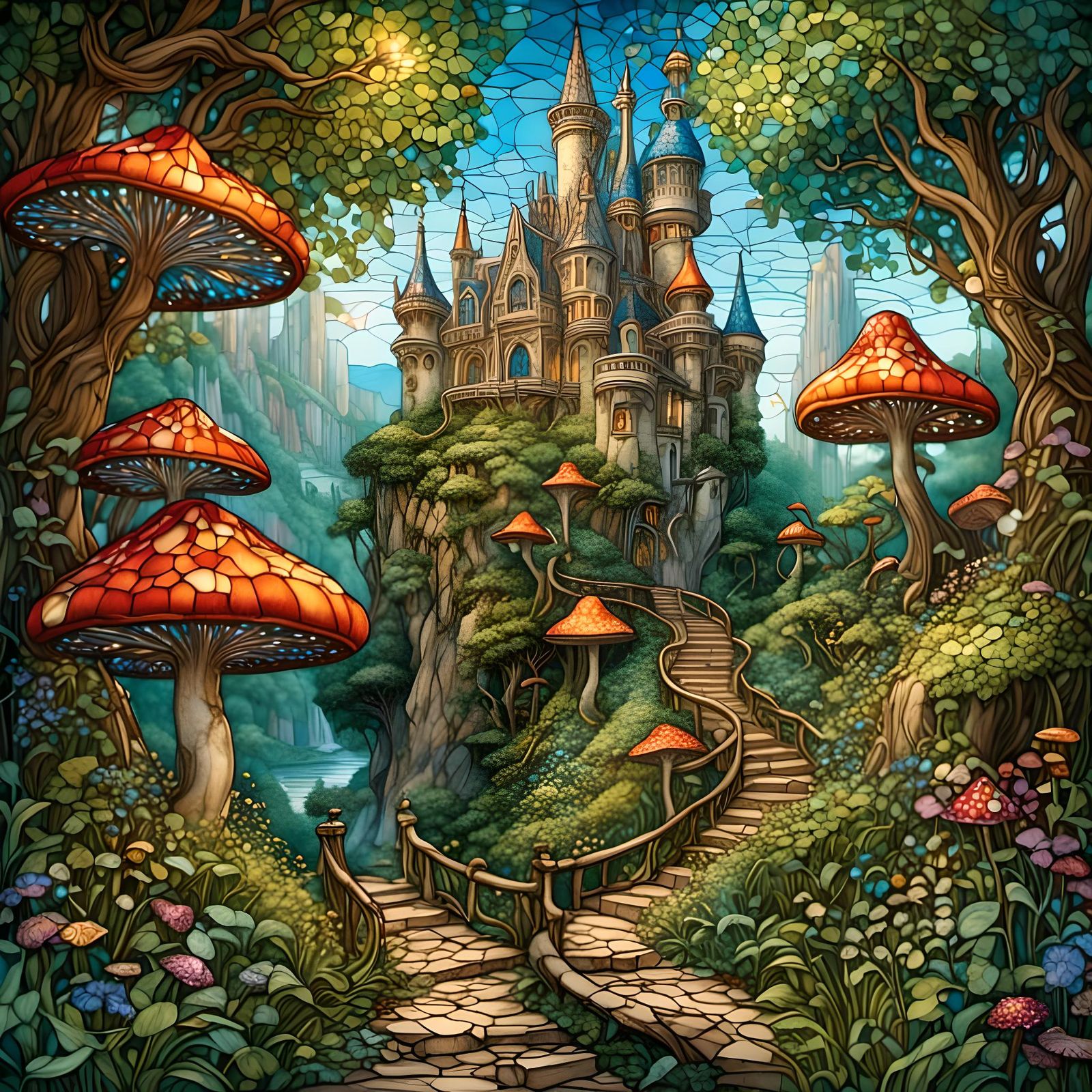 Luminous Stained Glass Castle in Fairyland Style