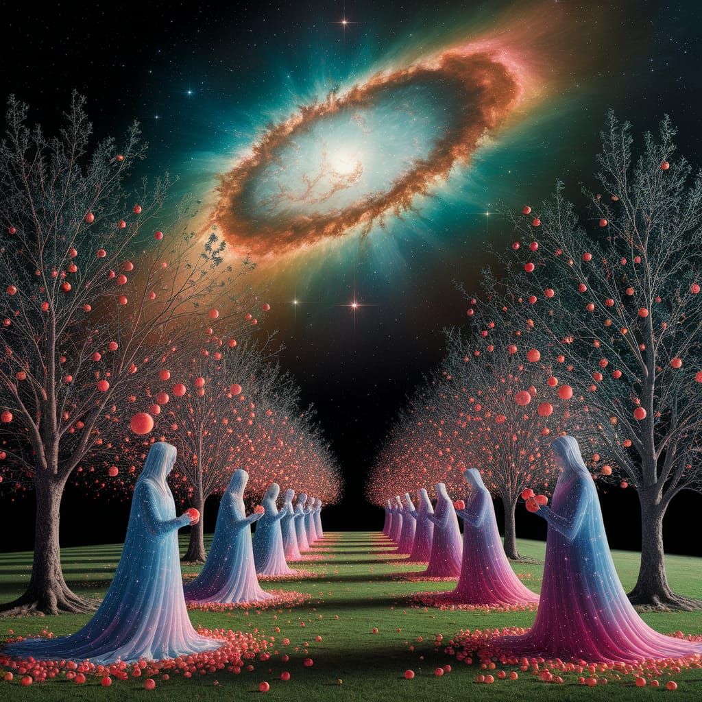 Cosmic Orchard Harvest by Ethereal Beings