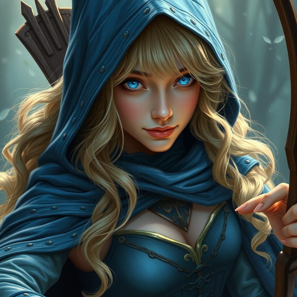Ethereal Archer with Blue Cloak and Glowing Eyes