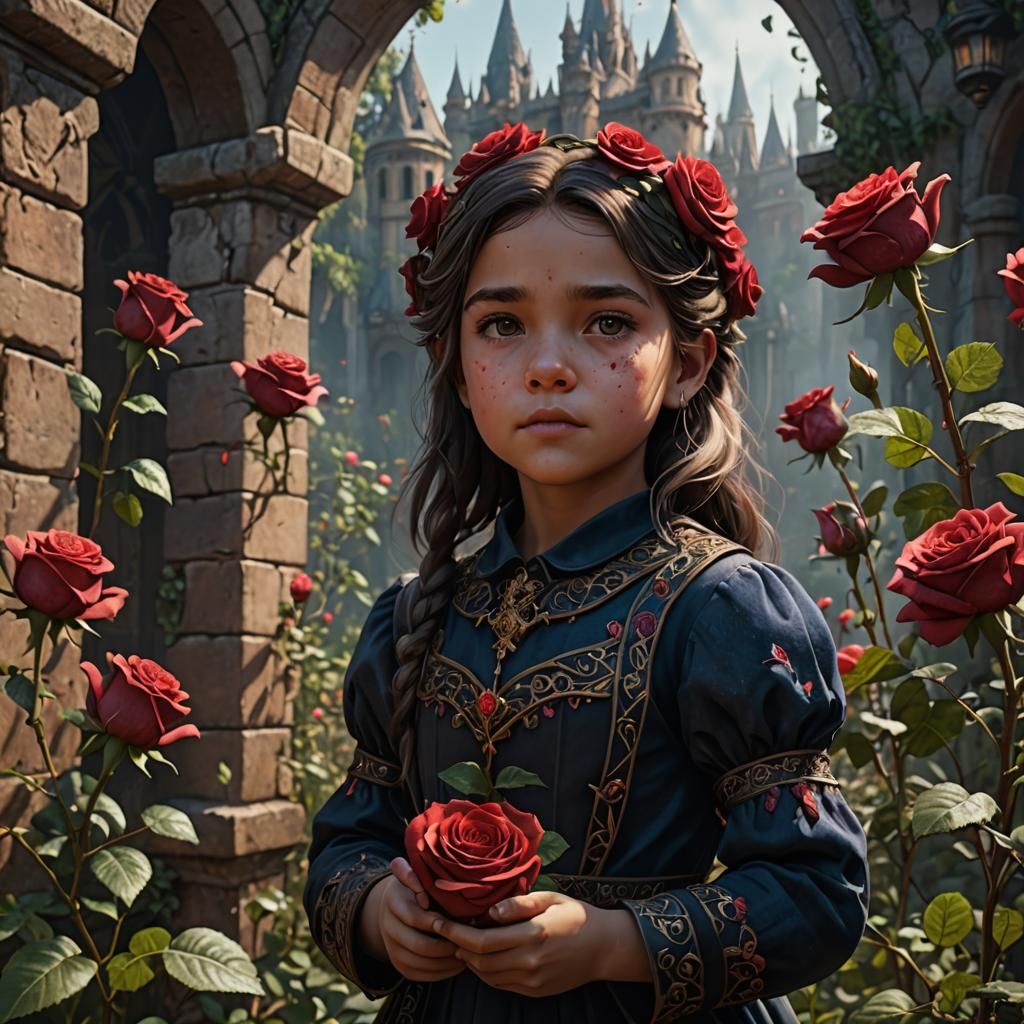 Little Girl Smelling a Rose: Detailed Matte Painting