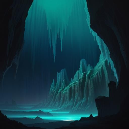 Mystical Luminescent Caves in Watercolor Style